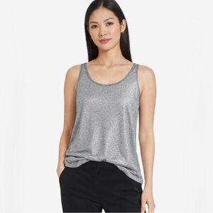 Eileen Fisher Organic Linen Metallic Shimmer Tank Top in Silver Sz PL💛